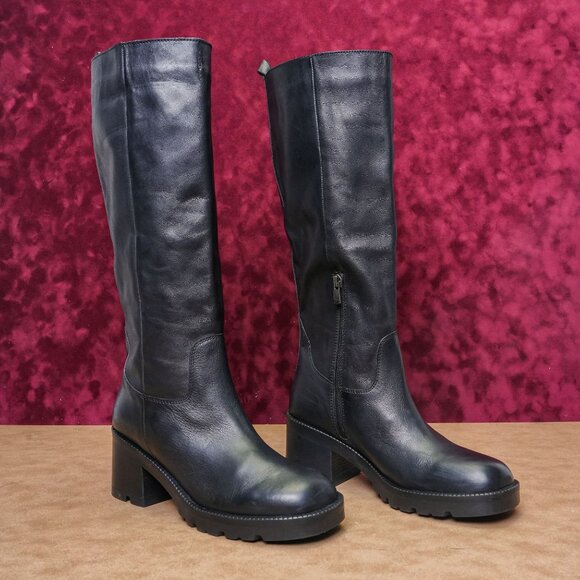 Steve Madden Women Gyrate Y2k 90s Platform Black Leather Tall Boots sz 9 EUR 39